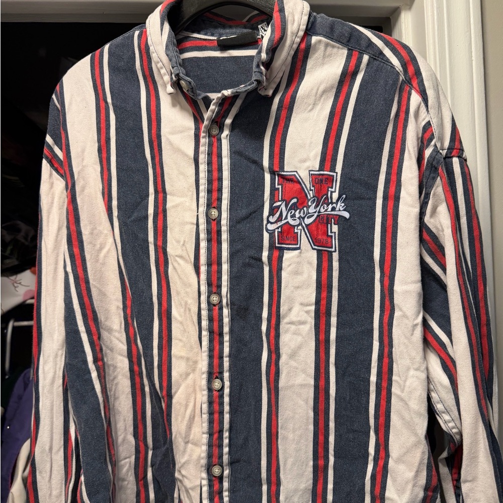 ASOS Navy and Red Striped Casual Button Down Shirt